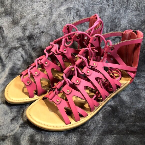 Soda Ladies Summer Pink Lace Up Sexy Shoes Roman Gladiator Sandals Woman's10 - Picture 3 of 4
